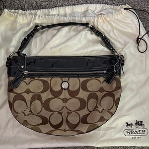 Coach Tan and Black Signature Shoulder Bag